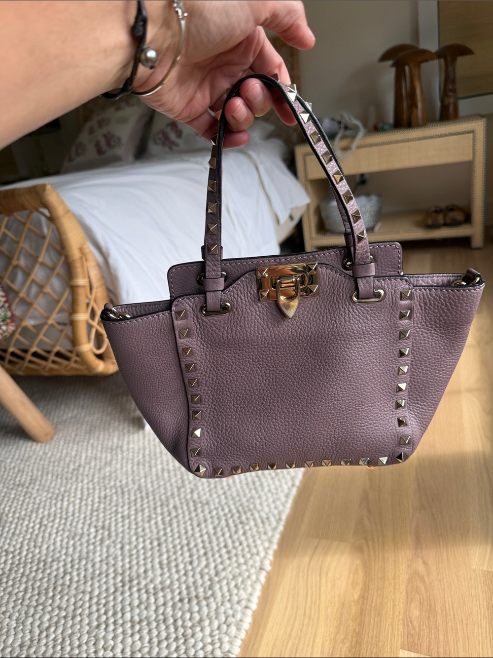 Valentino RockStud lavender Leather crossbody tote Bag -